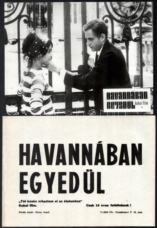 1968 ,,Havannában egyedül' című kubai film jelenetei és szereplői, 13 db vintage produkciós filmfotó, + hozzáadva egy szöveges kisplakát, 18x24 cm