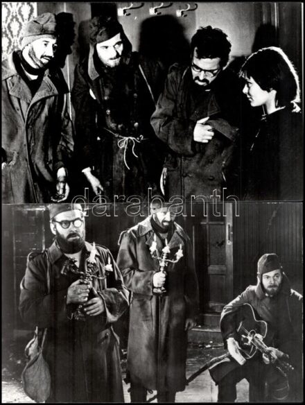 1967 ,,Egy szerelem három éjszakája' című magyar film jelenetei és szereplői (Latinovits Zoltán, Darvas Iván és Sinkovits Imre, Venczel Vera), 7 db vintage produkciós filmfotó, 19,5x30 cm