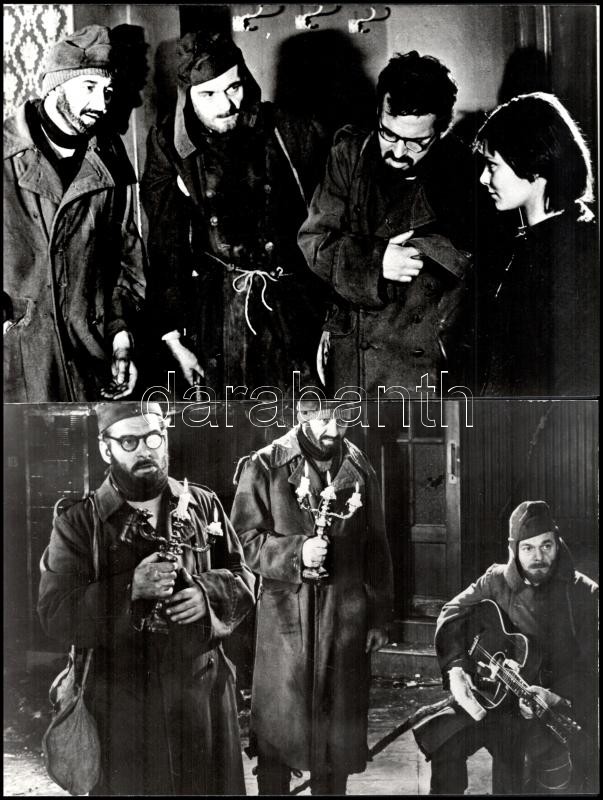 1967 ,,Egy szerelem három éjszakája' című magyar film jelenetei és szereplői (Latinovits Zoltán, Darvas Iván és Sinkovits Imre, Venczel Vera), 7 db vintage produkciós filmfotó, 19,5x30 cm