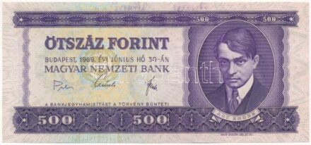 1969. 500Ft 'E737 041938' nyomdai festékfoltokkal T:I / Hungary 1969. 500 Forint 'E737 041938' C:UNC Adamo F40