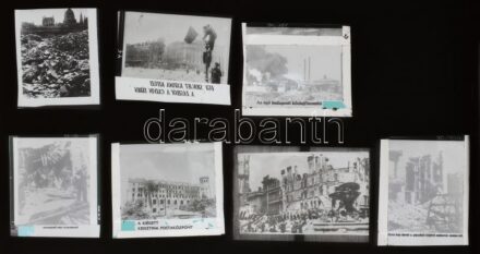 1945 Budapesti városképek a háború végéről, 13 db feliratozott NEGATÍV, 6x6 cm