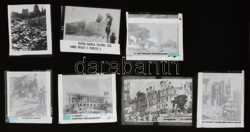 1945 Budapesti városképek a háború végéről, 13 db feliratozott NEGATÍV, 6x6 cm