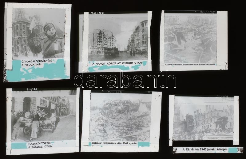 1945 Budapesti városképek a háború végéről, 13 db feliratozott NEGATÍV, 6x6 cm - Image 2