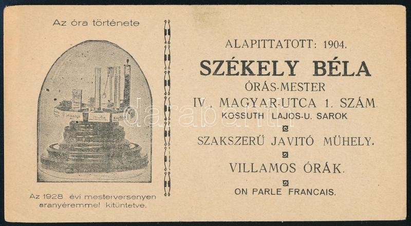 Székely Béla órásmester reklámos számolócédula