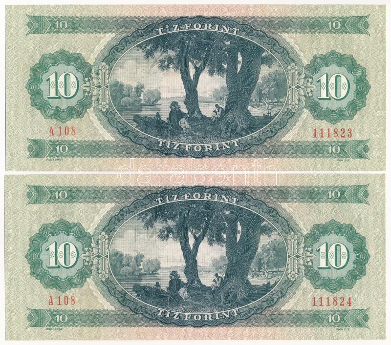 1975. 10Ft (2x) sorszámkövetők 'A 108 111823 - A 108 111824' T:I- / Hungary 1975. 10 Forint (2x) consecutive serials 'A 108 111823 - A 108 111824' C:AU Adamo F8 - Image 2