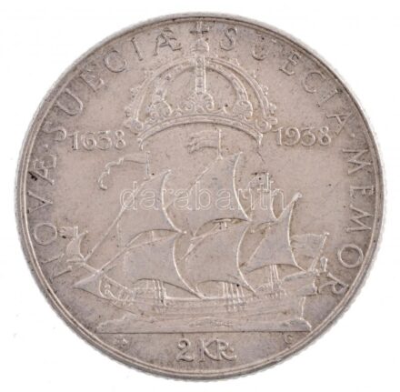 Svédország 1938. 2K Ag 'Új-Svédország alapításának 300. évfordulója (Delaware)' (15,02g) T:2 / Sweden 1938. 2 Kronor Ag 'Founding of New Sweden - 300th Anniversary (Delaware)' (15,02g) C:XF