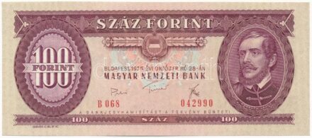 1975. 100Ft 'B 068 042990' T:I / Hungary 1975. 100 Forint 'B 068 042990' C:UNC Adamo F33