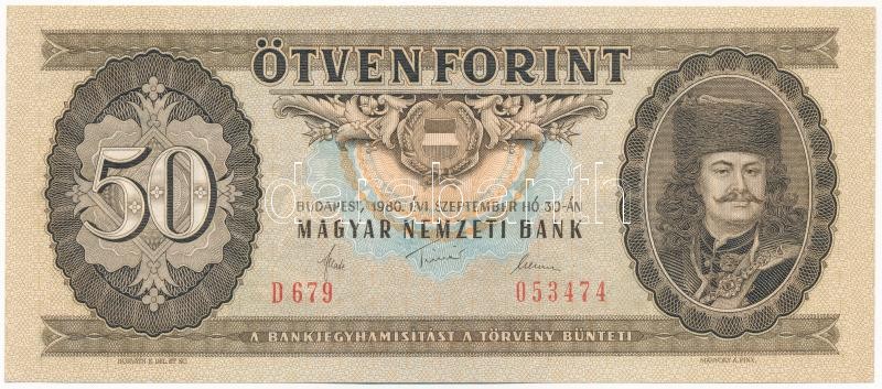 1980. 50Ft 'D 679 053474' T:I,I- / Hungary 1980. 50 Forint 'D 679 053474' C:UNC,AU Adamo F22