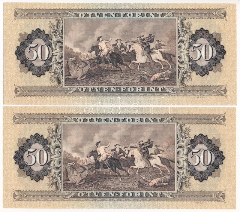 1980. 50Ft (2x) sorszámkövetők 'H 604 104748 - H 604 104749' T:I / Hungary 1980. 50 Forint (2x) consecutive serials 'H 604 104748 - H 604 104749' C:UNC Adamo F22 - Image 2