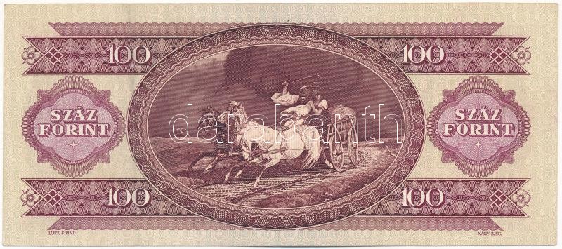 1984. 100Ft fordított hátlapi alapnyomattal 'B 896 248562' T:III szép papír / Hungary 1984. 100 Forint with reverse base print on backside 'B 277 0473448' C:F fine paper Adamo F35 - Image 2