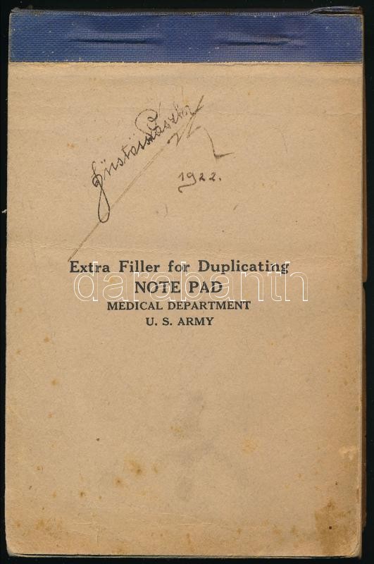 1922 Az amerikai hadsereg orvosi egységének notesze