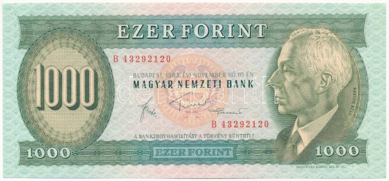 1983. november 10. 1000Ft 'B 43292120' T:I / Hungary 1983. November 10th 1000 Forint 'B 43292120' C:UNC Adamo F45