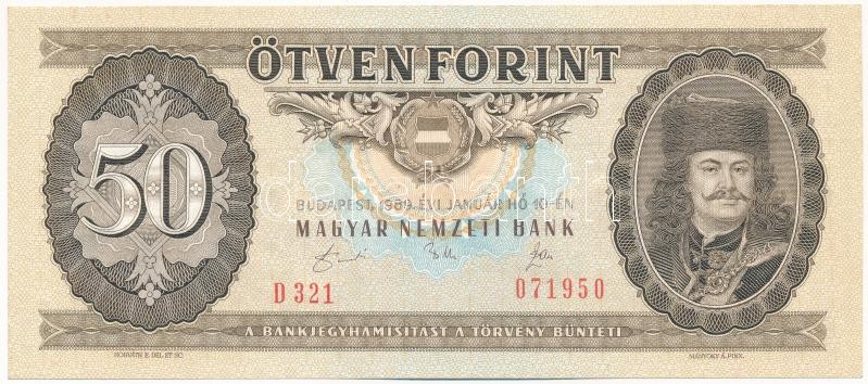 1989. 50Ft 'D 321 071950' T:I / Hungary 1989. 50 Forint 'D 321 071950' Adamo F25