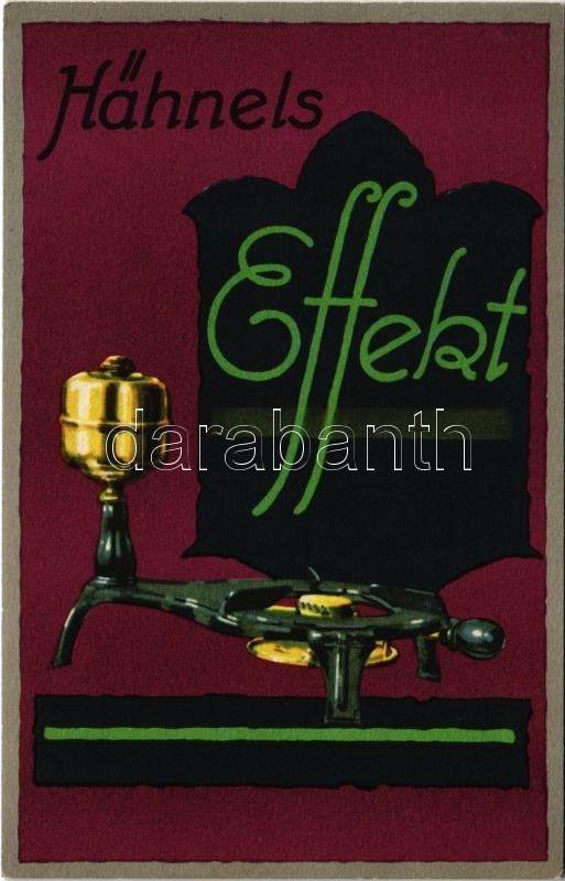 Hähnels Effekt német gázfőző reklámja. Németh Károly Géza vas és háztartási cikkek üzlete. Budapest, Széna tér 1. / German gas cooker advertisement