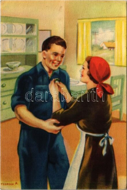 1951 Munkáspár, 'Élmunkás' kitüntetés. Magyar szocreál propaganda. Művészeti Alkotások / Hungarian Socialist propaganda s: Tedesco A.