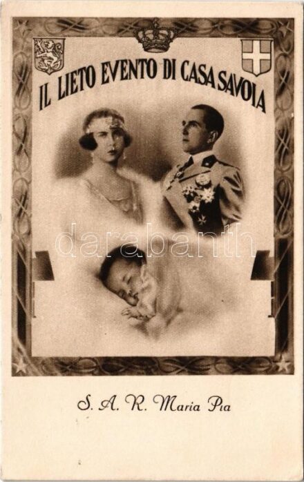 1934 S.A.R. Maria Pia - Il lieto evento di Casa Savoia / Umberto II of Italy, Marie-José of Belgium and their daughter Princess Maria Pia of Bourbon-Parma