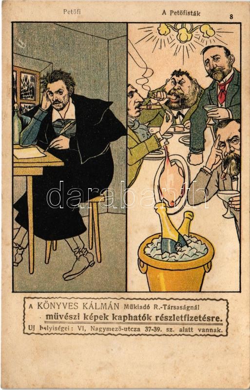 Petőfi - A Petőfisták. A Könyves Kálmán Műkiadó Rt. reklámlapja. Budapest VI. Nagymező utca 37-39. / Hungarian art publishing house advertising art postcard s: Faragó Géza (fl)
