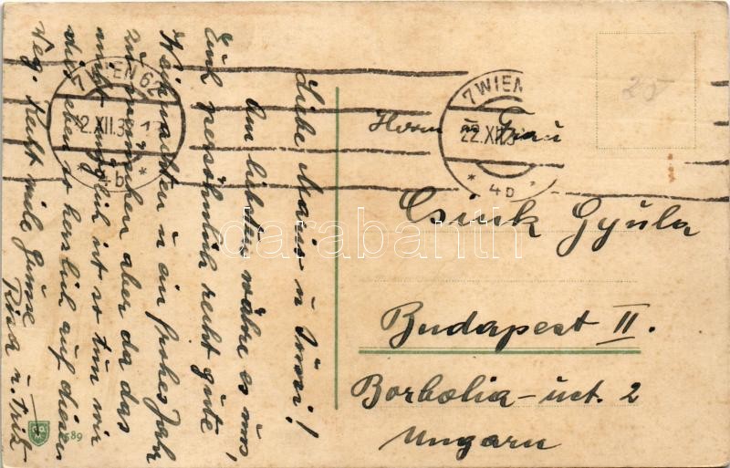 1937 Herzliche Weihnachtsgrüsse / Karácsonyi üdvözlet Mikulással / Christmas with Saint Nicholas. G.O.M. 589. litho - Image 2