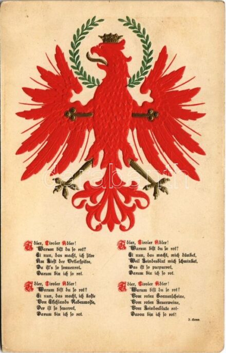 Der rote Tiroler Adler! Fritz Gratl / Coat of arms of Tyrol, Austria. Embossed / Tirol címere a nagy vörös sas. Dombornyomott