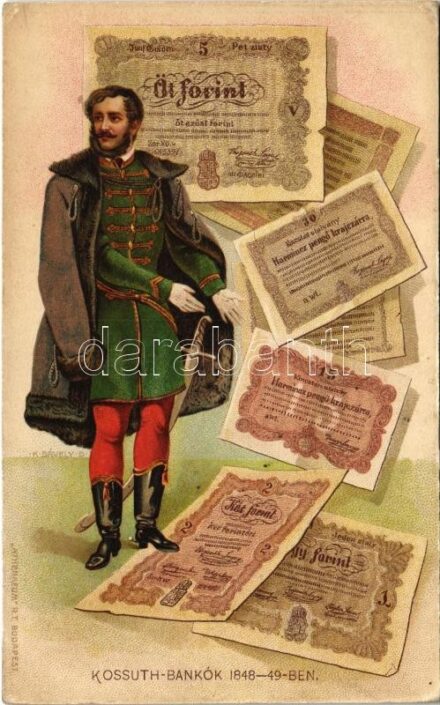 Kossuth-bankók 1848-49-ben. Jelenetek Kossuth Lajos élete történetéből I. kiadás III. kép / Kossuth banknotes from 1848-49. Scenes from the life of Lajos Kossuth. Athenaeum rt. litho s: K. Sávely D.