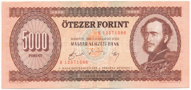 1990. 5000Ft 'H 12571506' T:III / Hungary 1990. 5000 Forint 'H 12571506' C:F Adamo F49