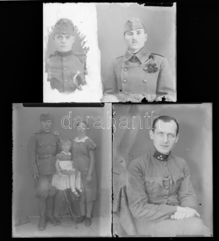 cca 1947 előtt készült műtermi felvételek katonákról, Glázner Mária csongrádi fényképész hagyatékából 11 db vintage NEGATÍV üveglemezen, 9x14 cm és 6x9 cm között
