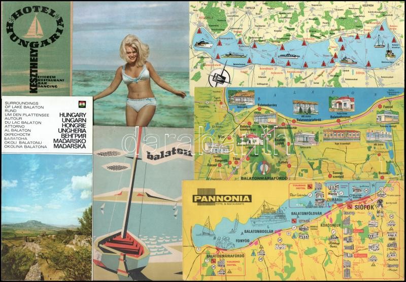25 db modern és retro kiadvány a Balatonról. Térkép, hotelcímkék, képeslapok, stb - Image 3