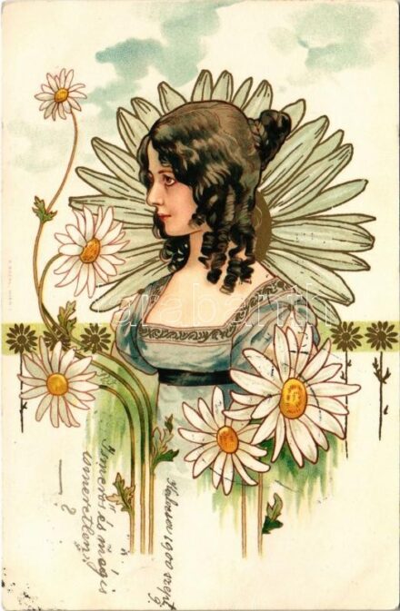 1900 Szecessziós hölgy / Art Nouveau lady. litho