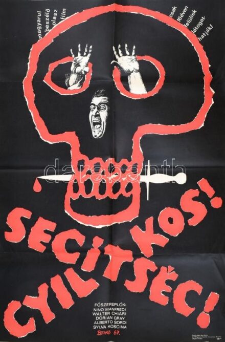 cca 1967 ,,Segítség! Gyilkos!' című olasz film magyar plakátja, Benkő 67 jelzéssel, hajtogatva, 82,5x56,5 cm