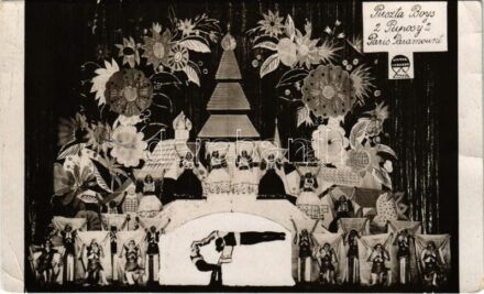 1935 Puszta Boys 2 Puposy 2 Paris Paramount / A Puposy testvérek turnéjáról készült felvétel, hátoldalon levél és aláírás / Hungarian circus acrobats' performance. Letter and signature on the backside. photo (fa)