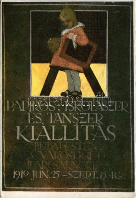 Budapest XIV. Városligeti Iparcsarnok, Papíros, Tanszer és Iskolaszer Kiállítás reklámja. Rigler r.-t. / Hungarian Stationery Goods Exhibition + '1922 Bélyeggyűjtők Hete Budapest Kiállítás' (EK)