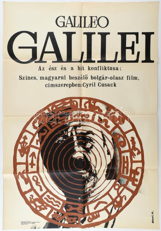 1969 ,,Galileo Galilei' bolgár-olasz film magyar plakátja, Kemény 69 jelzéssel, hajtogatva, 82,5x56,5 cm
