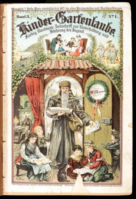1887 Kinder-gartenlaube. Farbig illustrierte Zeitschrift zur Unterhaltung und Belehrung der Jugend. Band 3. N. 1-12., Band 4. N. 1-12. Nürnberg, Carl Mayer's Kunstanstalt. Benne rengeteg színes litografált táblával. Német nyelven. Korabeli