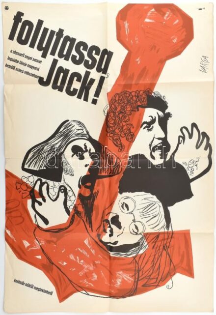 1963 ,,Folytassa Jack' című angol film magyar plakátja, Varga jelzéssel, hajtogatva, 82,5x56,5 cm