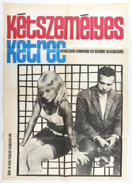 1968 ,,Kétszemélyes ketrec' című csehszlovák film magyar plakátja, Somorjai Imre (1914-1996), 82,5x56,5 cm