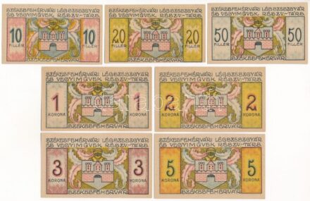 Székesfehérvár 1921. 10f + 20f + 50f + 1K + 2K + 3K + 5K 'Légszeszgyár és Vegyiművek Részvénytársaság' T:I,I- / Hungary / Székesfehérvár 1921. 10 Fillér + 20 Fillér + 50 Fillér + 1 Korona + 2 Korona + 3 Korona + 5 Korona 'Gas and