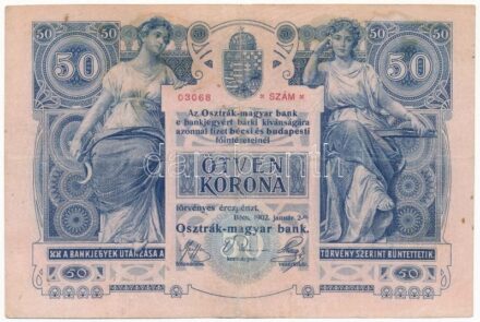 1902. 50K '1347 03068' T:III- fo. / Hungary 1902. 50 Korona '1347 03068' C:VG spotted Adamo K23
