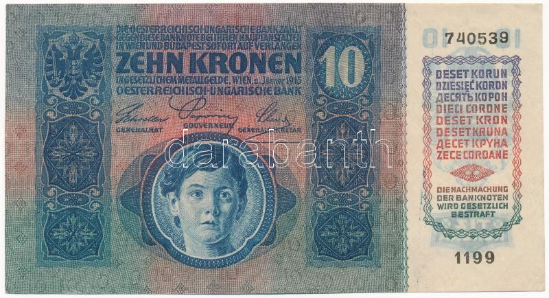1915. 10K '1199 740539' T:I- / Hungary 1915. 10 Korona '1199 740539' C:AU Adamo K11 - Image 2