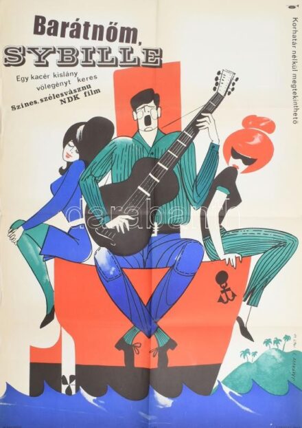 1967 ,,Barátnőm, Sybille' című NDK film magyar plakátja, Jákfalvy Tibor (1919-1992), hajtogatva, 82,5x56,5 cm