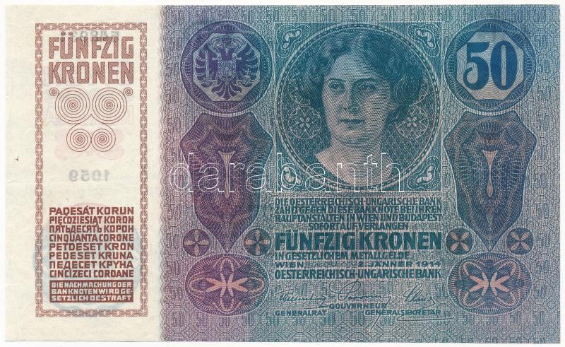 1914. 50K '1059 548931' T:II / Hungary 1914. 50 Korona '1059 548931' C:XF Adamo K24 - Image 2