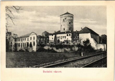Zsolna, Sillein, Zilina; Budatini várrom, vasúti sín. Biel L. kiadása / Budatín castle, railway tracks (képeslapfüzetből / from postcard booklet)