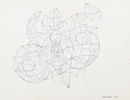 Marosán Gyula (1915-2003): Körkörös formák, 1968. Filctoll, karton, jelzett, lap jobb szélén apró foltokkal. 31,5×40,5 cm. / felt pen on paper, signed, with small spots on the right side