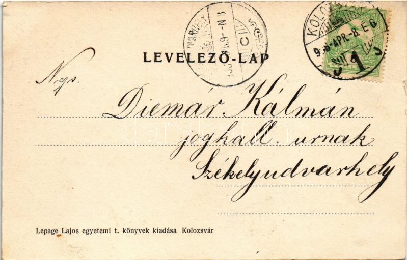 1908 Kolozsvár, Cluj; utcai részlet, templom, hirdetőoszlop. Lepage Lajos kiadása / street, church, advertising column - Image 2