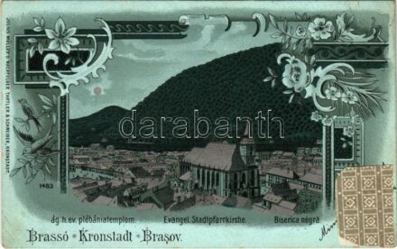 1901 Brassó, Kronstadt, Brasov; Ágostai hitvallású evangélikus plébániatemplom / Biserica negra / church. Julius Müller Art Nouveau, floral, litho (EK)