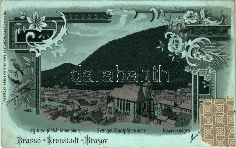 1901 Brassó, Kronstadt, Brasov; Ágostai hitvallású evangélikus plébániatemplom / Biserica negra / church. Julius Müller Art Nouveau, floral, litho (EK)