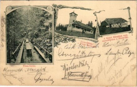 1902 Kőrösmező, Yasinia, Jassinja, Jasina (Máramaros); Tisza forrás, Menedékház, Keleti Kárpátok oszt. menedékháza a Hoverlán / spring, rest houses. Art Nouveau, floral (Rb)