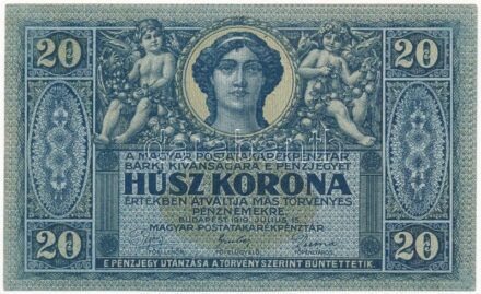 1919. július 15. 20K ' 1009 019220' T:II / Hungary 15th July 1919. 20 Korona '1009 019220' C:XF Adamo K19