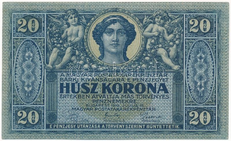 1919. július 15. 20K ' 1009 019220' T:II / Hungary 15th July 1919. 20 Korona '1009 019220' C:XF Adamo K19