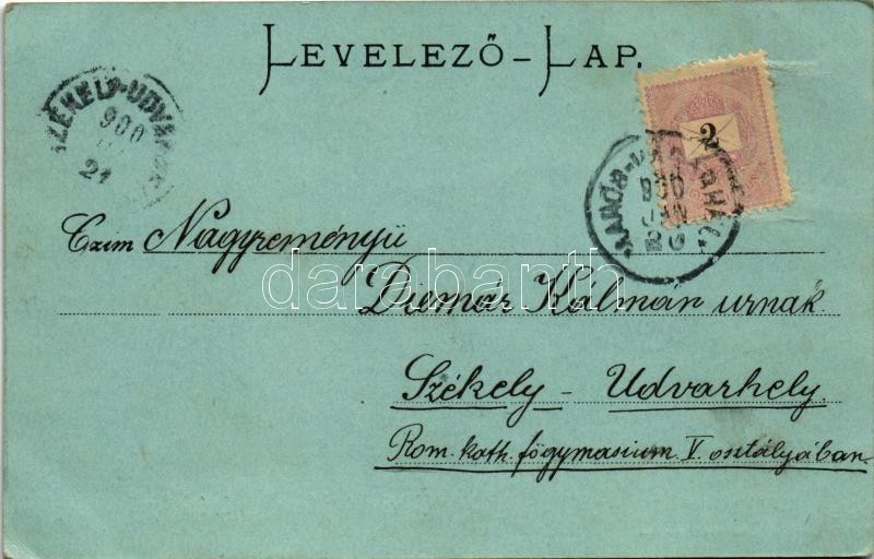 1900 Marosvásárhely, Targu Mures; Honvéd laktanya, este, lovaskocsi. Holbach E. / K.u.k. military barracks at night, horse carriage - Image 2