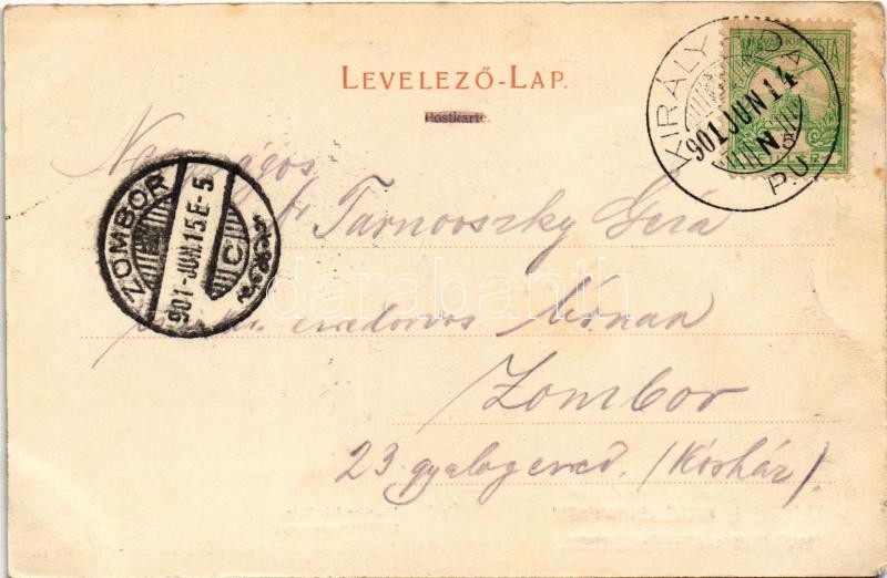 1901 Királyhida, Bruckújfalu, Bruckneudorf; Josef Fischer Magyar Kávéház és étterem magyar zászlókkal és címerrel díszítve / Ungarische Caféhaus / Hungarian cafe and restaurant decorated with Hungarian flags and coat of arms - Image 2